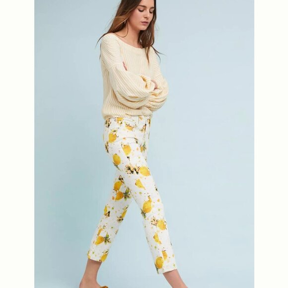 Pilcro Anthropologie Lemon Grove High-Rise Cropped Bootcut Jeans Yellow Size 26 - Picture 2 of 9
